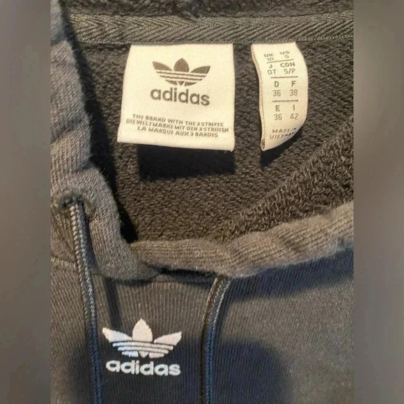 Adidas Women’s 100% Cotton Cropped Drawstring Hoodie Black White Stripes S‎ EUC - Picture 6 of 9